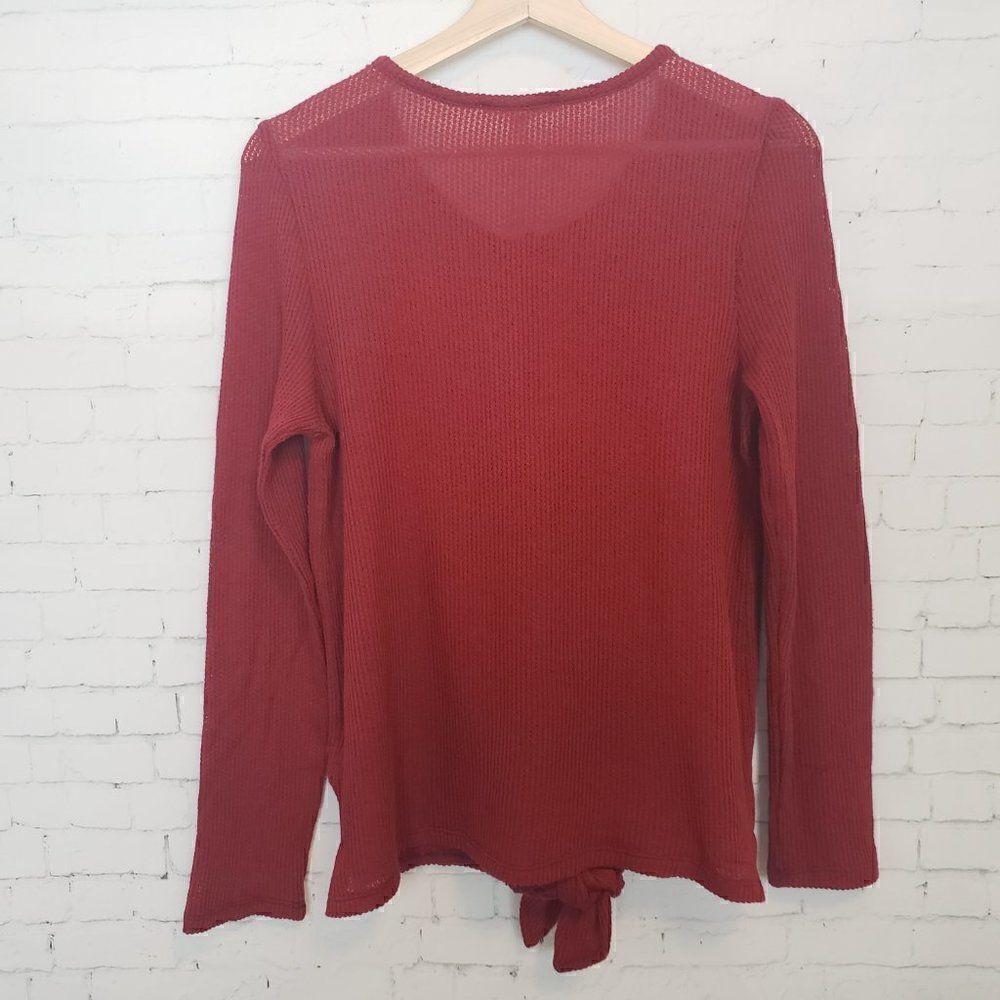 C&C California Top Size S Red Tie Front New Long Sleeve Waffle Knit Womens - Picture 7 of 8